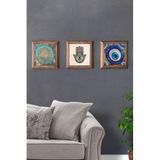 Oscar Stone Decor Masif (ahşap) Çerçeveli 3'lü Set Taş Tablo Pano 28x28 Cm Yaşam Çiçeği Nazar Fatma 3PRMT-40-0508