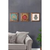 Oscar Stone Decor Masif (Ahşap) Çerçeveli 3'lü Set Taş Tablo Pano 28x28 cm Yaşam Çiçek Nar Fatma Ana 3PRMT-40-0456