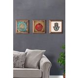 Oscar Stone Decor Masif (Ahşap) Çerçeveli 3'lü Set Taş Tablo Pano 28x28 cm Yaşam Çiçek Nar Fatma Ana