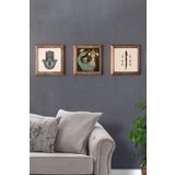 Oscar Stone Decor Masif (Ahşap) Çerçeveli 3'lü Set Taş Tablo Pano 28X28 Elif Şahmeran Fatma Ana Eli