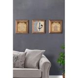 Oscar Stone Decor Masif (Ahşap) Çerçeveli 3'Lü Set Taş Tablo Pano 28X28 Elif Vav Bereket Duası 3Prmt-40-0392