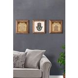 Oscar Stone Decor Masif (Ahşap) Çerçeveli 3'lü Set Taş Tablo Pano 28X28 Fatma Ana Eli Bereket Duası