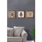 Oscar Stone Decor Masif (Ahşap) Çerçeveli 3'lü Set Taş Tablo Pano 28X28 Fatma Ana Eli ve Hayat Ağacı