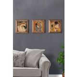 Oscar Stone Decor Masif (ahşap) Çerçeveli 3'lü Set Taş Tablo Pano 28x28 Gustav Klimt Family Tablosu 3PRMT-40-0421