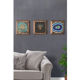 Oscar Stone Decor Masif (Ahşap) Çerçeveli 3'lü Set Taş Tablo Pano 28X28 Hayat Ağacı Şahmeran Nazar