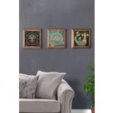 Oscar Stone Decor Masif (Ahşap) Çerçeveli 3'lü Set Taş Tablo Pano 28X28 Hayat Ağacı Yaşam Çiçeği