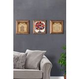 Oscar Stone Decor Masif (Ahşap) Çerçeveli 3'lü Set Taş Tablo Pano 28X28 Nar Ağacı Bereket Duası
