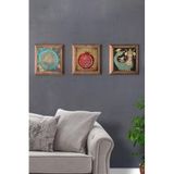 Oscar Stone Decor Masif Ahşap Çerçeveli 3'Lü Set Taş Tablo Pano 28X28 Nar Şahmeran Yaşam Çiçeği 3Prmt-40-0384
