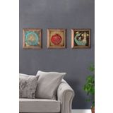 Oscar Stone Decor Masif Ahşap Çerçeveli 3'lü Set Taş Tablo Pano 28x28 Nar Şahmeran Yaşam Çiçeği 3PRMT-40-0422