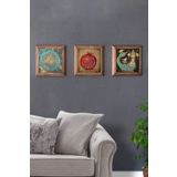 Oscar Stone Decor Masif (Ahşap) Çerçeveli 3'lü Set Taş Tablo Pano 28X28 Nar Şahmeran Yaşam Çiçeği