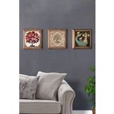 Oscar Stone Decor Masif (Ahşap) Çerçeveli 3'lü Set Taş Tablo Pano 28X28 Nar ve Hayat Ağacı Şahmeran