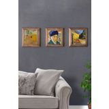 Oscar Stone Decor Masif (ahşap) Çerçeveli 3'lü Set Taş Tablo Pano 28x28 Sargılı Kulaklı Otoportre 3PRMT-40-0415