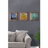 Oscar Stone Decor Masif (ahşap) Çerçeveli 3'lü Set Taş Tablo Pano 28x28 Van Gogh Yıldızlı Gece 3PRMT-40-0410