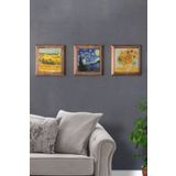 Oscar Stone Decor Masif (ahşap) Çerçeveli 3'lü Set Taş Tablo Pano 28x28 Vincent Van Gogh Tarım 3PRMT-40-0420