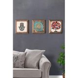 Oscar Stone Decor Masif (Ahşap) Çerçeveli 3'Lü Set Taş Tablo Pano 28X28 Yaşam Çiçeği Desen Seti 3Prmt-40-0386