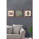 Oscar Stone Decor Masif (Ahşap) Çerçeveli 3'lü Set Taş Tablo Pano 28X28 Yaşam Çiçeği Şahmeran