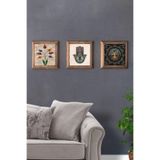 Oscar Stone Decor Masif (Ahşap) Çerçeveli 3'lü Set Taş Tablo Pano 28X28cm Hayat Ağacı Ebru Fatma Ana 3PRMT-40-0248