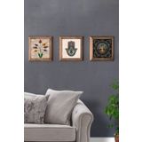 Oscar Stone Decor Masif (Ahşap) Çerçeveli 3'lü Set Taş Tablo Pano 28X28cm Hayat Ağacı Ebru Fatma Ana