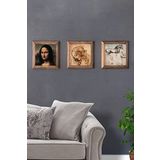 Oscar Stone Decor Masif (Ahşap) Çerçeveli 3'lü Set Taş Tablo Pano 28X28cm Leonardo da Vinci Eserleri