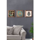 Oscar Stone Decor Masif (ahşap) Çerçeveli 3'lü Set Taş Tablo Pano 28x28cm Şahmeran Nar Bereket Duası 3PRMT-40-0354