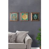 Oscar Stone Decor Masif (Ahşap) Çerçeveli 3'lü Set Taş Tablo Pano 28X28cm Yaşam Çiçeği Fatma Ana Eli