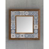 Oscar Stone Decor Masif (ahşap) Çerçeveli Mozaik Taş Ayna 33x33 Cm Dresuar Aynası Eskitme