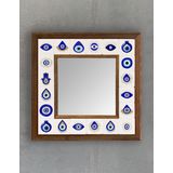 Oscar Stone Decor Masif (Ahşap) Çerçeveli Mozaik Taş Ayna 33x33 cm Dresuar Üstü Balkon Nazar