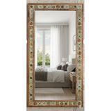 Oscar Stone Decor Masif Ahşap Çerçeveli Mozaik Taş Ayna 63x123 Cm Seramik Desenli Kahverengi mirror