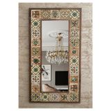 Oscar Stone Decor Masif Ahşap Çerçeveli Mozaik Taş (mermer) Ayna Seramik Eskitme Banyo Konsol Dresuar Balkon Aynası