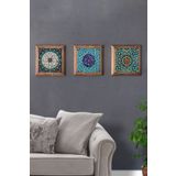 Oscar Stone Decor Masif Çerçeveli 3'lü Set Taş Tablo Pano 28x28 cm 3PRMT-40-0018