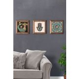 Oscar Stone Decor Masif Çerçeveli 3'lü Set Taş Tablo Pano 28x28 Cm Şahmeran Fatma Ana 3PRMT-40-0552