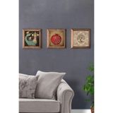 Oscar Stone Decor Masif Çerçeveli 3'Lü Set Taş Tablo Pano 28X28 Cm Şahmeran Nar Hayat Ağacı 3Prmt-40-0351