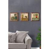 Oscar Stone Decor Masif Çerçeveli 3'lü Set Taş Tablo Pano 28x28 cm Salon Çiçek Potted Flower 3PRMT-20-0012