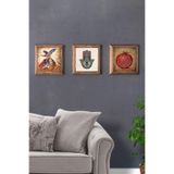 Oscar Stone Decor Masif Çerçeveli 3'Lü Set Taş Tablo Pano 28X28 Cm Semazen Fatma Ana Nar Dua 3Prmt-40-0446