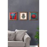 Oscar Stone Decor Masif Çerçeveli 3'Lü Set Taş Tablo Pano 28X28 Nar Fatma Ana Eli Fil 3Prmt-40-0368