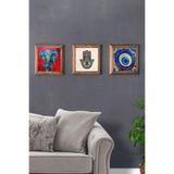 Oscar Stone Decor Masif Çerçeveli 3'lü Set Taş Tablo Pano 28x28 Nazar Boncuğu Fatma Ana Eli 3PRMT-40-0362