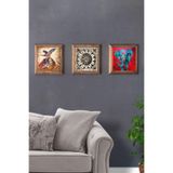 Oscar Stone Decor Masif Çerçeveli 3'lü Set Taş Tablo Pano 28x28 Semazen Desen Fil 3PRMT-40-0513