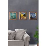 Oscar Stone Decor Masif Çerçeveli 3'lü Set Taş Tablo Pano 28x28 Vincent Van Gogh Tabloları 3PRMT-40-0418