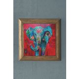 Oscar Stone Decor Masif Çerçeveli Doğaltaş Tablo Pano 28x28 Cm Kırmızı Fil Red Elephant PRMT2020-1488