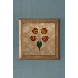 Oscar Stone Decor Masif Çerçeveli Ebruli Çiçek Menekşe Doğaltaş Tablo Pano 28 x 28 Cm PRMT2020-484
