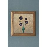 Oscar Stone Decor Masif Çerçeveli Ebruli Çiçek Menekşe Doğaltaş Tablo Pano 28x28 cm PRMT2020-481