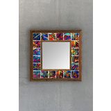 Oscar Stone Decor Masif Çerçeveli Mozaik Taş Ayna 33 CM X 33 CM (Morocco-Etnik-Bohem) Renkli Ayna