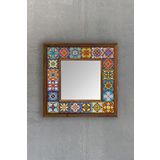 Oscar Stone Decor Masif Çerçeveli Mozaik Taş Ayna 33 CM X 33 CM (Morocco-Etnik Desen) Dresuar Balkon