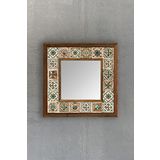 Oscar Stone Decor Masif Çerçeveli Mozaik Taş Ayna 33cm X 33cm (morocco - Etnik Desen) Brown-turkuaz