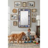 Oscar Stone Decor Masif Çerçeveli Mozaik Taş Ayna 53 Cm X 73 Cm Nazar Boncuklu Mavi Büyük Ayna Mirror