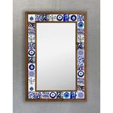 Oscar Stone Decor Masif Çerçeveli Mozaik Taş Doğal- Mermer) Ayna 43 cm X 63 cm Nazar Boncuk Göz