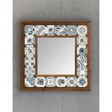 Oscar Stone Decor Masif Çerçeveli Mozaik Taş (MERMER) Ayna 33x33 cm Seramik Desenli Eskitme Mavi