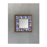 Oscar Stone Decor Masif Çerçeveli Mozaik Taş (mermer) Ayna 33x33 Cm Seramik Desenli Mavi Çiçek Tema AYN-100