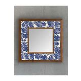 Oscar Stone Decor Masif Çerçeveli Mozaik Taş (MERMER) Ayna 33x33 cm Seramik Desenli Mavi Çiçek Tema