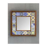Oscar Stone Decor Masif Çerçeveli Mozaik Taş (mermer) Ayna 33x33 Cm Seramik Desenli Mavi Sarı Temalı AYN-092